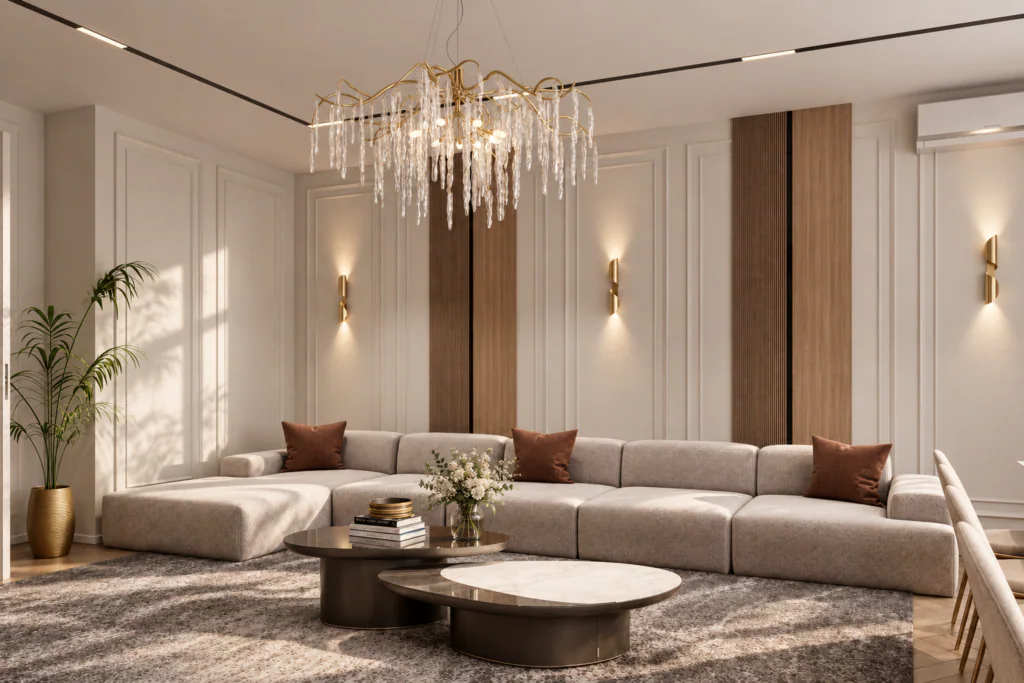 Золотой неоклассицизм — интерьер квартиры 180 м²